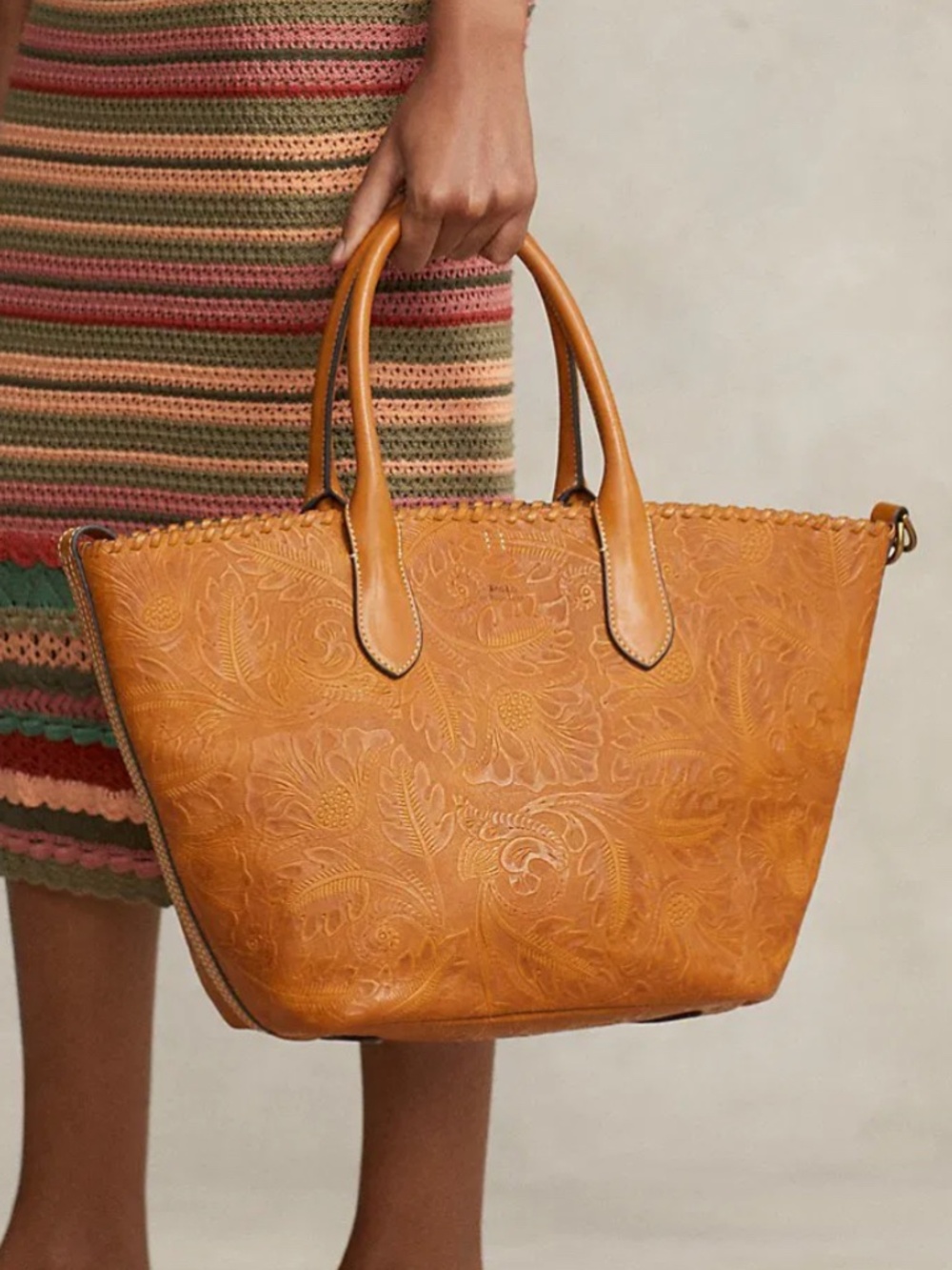 Polo Ralph Lauren Bellport Medium Leather Tooled Tote
